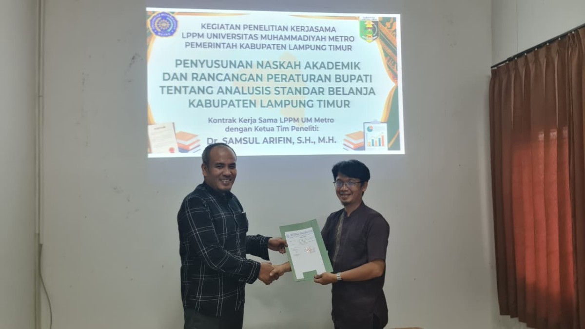 LPPM UM Metro dan Tim Peneliti Tandatangani Kontrak Kerja Sama Penyusunan Naskah Akademik dan Rancangan Peraturan Bupati Lampung Timur